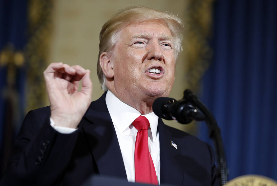President Donald Trump speaks about healthcare, Monday, July 24, 2017, in the Blue Room of the White House in Washington. (AP Photo/Alex Brandon)