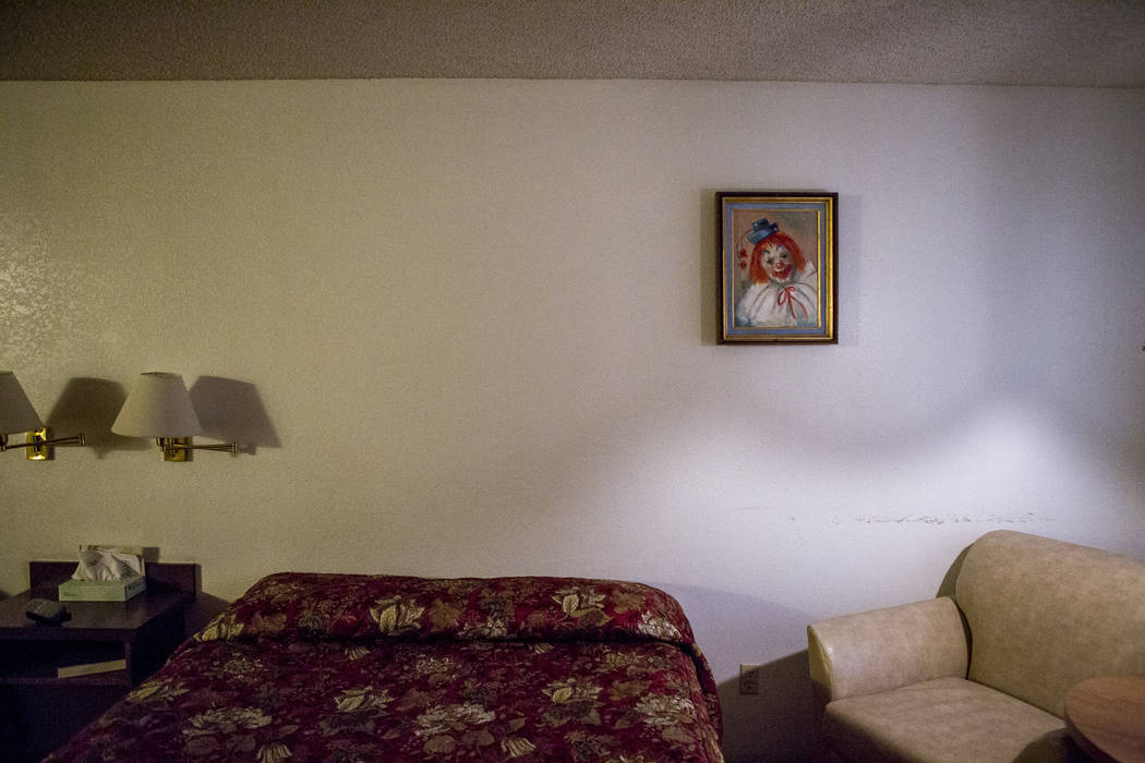 Clown artwork adorns rooms at the Clown Motel in Tonopah on Tuesday, July 25, 2017. The Clown is currently for sale with the condition that the new owner must keep the clown theme.  Patrick Connol ...