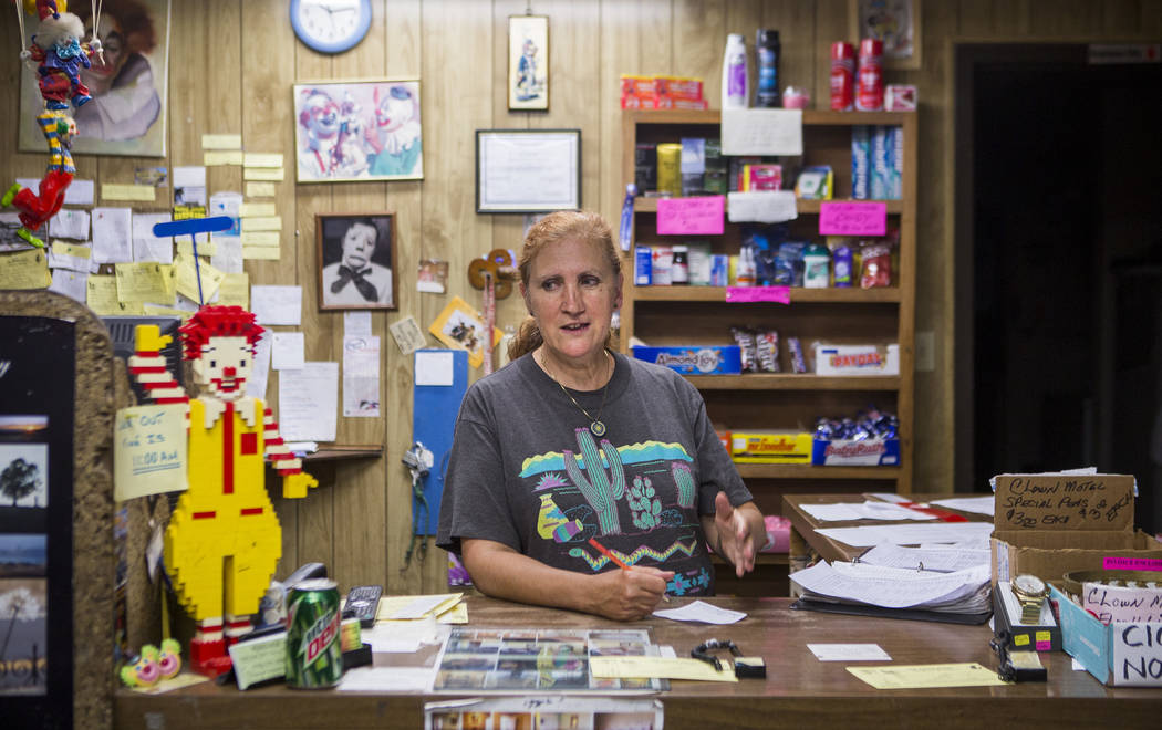 Marlena Dufour, who works at the front desk, speaks about her time working at the Clown Motel in Tonopah on Tuesday, July 25, 2017. The Clown is currently for sale with the condition that the new  ...