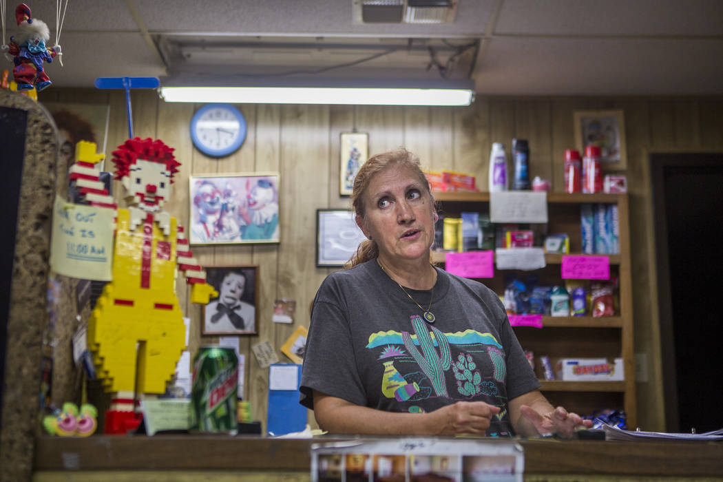 Marlena Dufour, who works at the front desk, speaks about her time working at the Clown Motel in Tonopah on Tuesday, July 25, 2017. The Clown is currently for sale with the condition that the new  ...