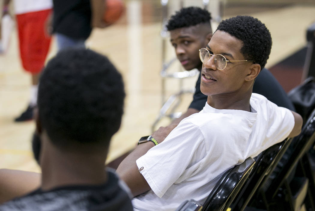 Cal Supreme player Shareef O'Neal, son of Shaquille O'Neal, takes a break during practice at Ed W. Clark High School in Las Vegas on Wednesday, July 26, 2017.  Bridget Bennett Las Vegas Review-Jou ...
