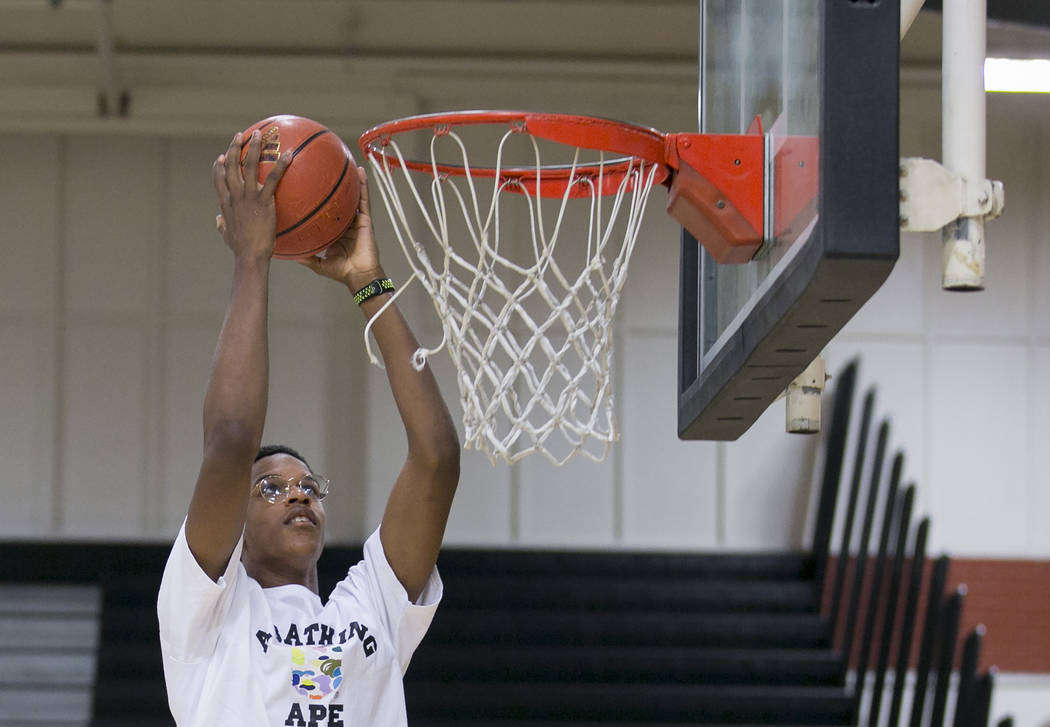 Cal Supreme player Shareef O'Neal, son of Shaquille O'Neal, goes up for a basket during practice at Ed W. Clark High School in Las Vegas on Wednesday, July 26, 2017.  Bridget Bennett Las Vegas Rev ...