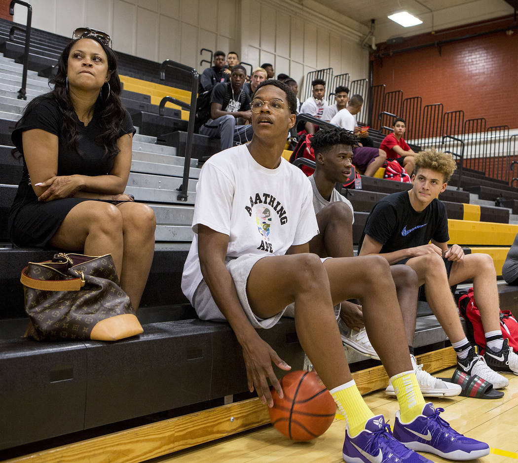 Cal Supreme player Shareef O'Neal, son of Shaquille O'Neal, sits prior to a team practice at Ed W. Clark High School in Las Vegas on Wednesday, July 26, 2017.  Bridget Bennett Las Vegas Review-Jou ...
