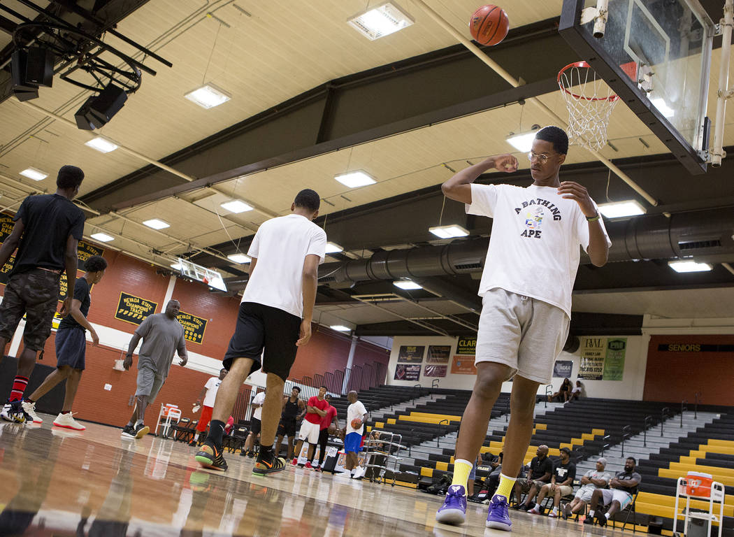 Cal Supreme player Shareef O'Neal, son of Shaquille O'Neal, practice with teammates at Ed W. Clark High School in Las Vegas on Wednesday, July 26, 2017.  Bridget Bennett Las Vegas Review-Journal @ ...