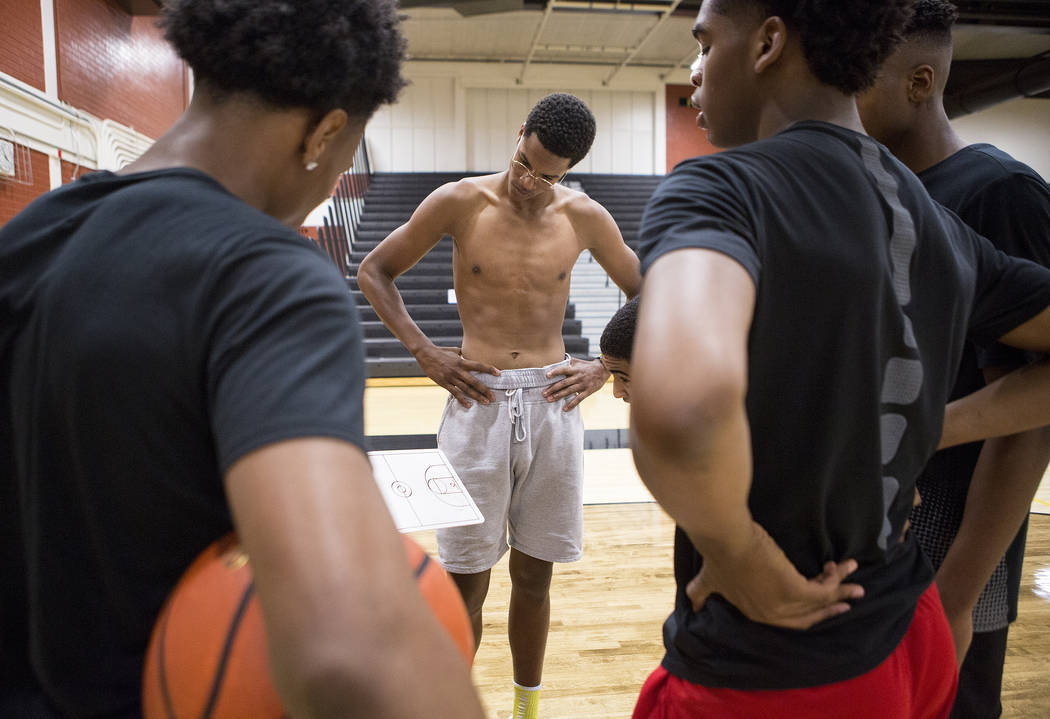 Cal Supreme player Shareef O'Neal, son of Shaquille O'Neal, huddles during a practice at Ed W. Clark High School in Las Vegas on Wednesday, July 26, 2017.  Bridget Bennett Las Vegas Review-Journal ...