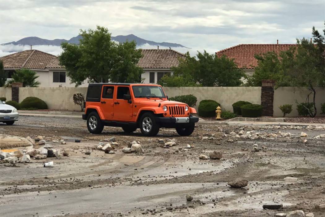 Debris left behind after the rain in northwest Las Vegas, Tuesday morning, July 25, 2017. (Wesley Juhl/Las Vegas Review-Journal)