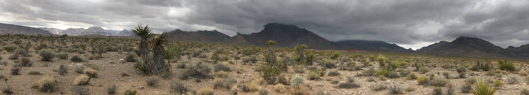 ****A panoramic photo by mobile device.****
Rain clouds roll over Little Red Rocks on the Las Vegas Valley's west rim Tuesday, July 25, 2017. Keith Rogers Las Vegas Review-Journal