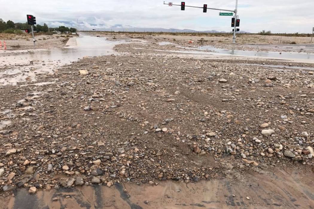 Debris left by floods at Skye Canyon Park Dr. and Iron Mountain in northwest Las Vegas, Tuesday, July 25, 2017. (Meagan Kenniston/Facebook)