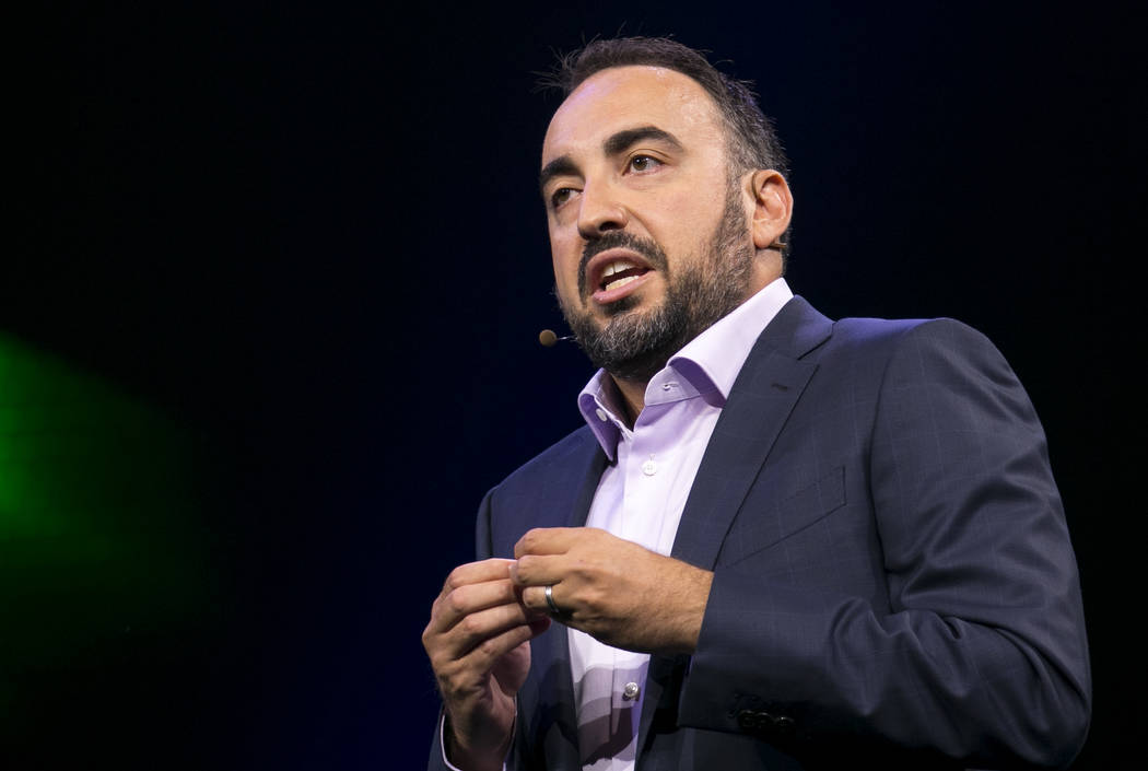 Alex Stamos, chief security officer at Facebook, gives a keynote during the Black Hat information security conference at Mandalay Bay, Wednesday, July 26, 2017, in Las Vegas. Richard Brian Las Veg ...