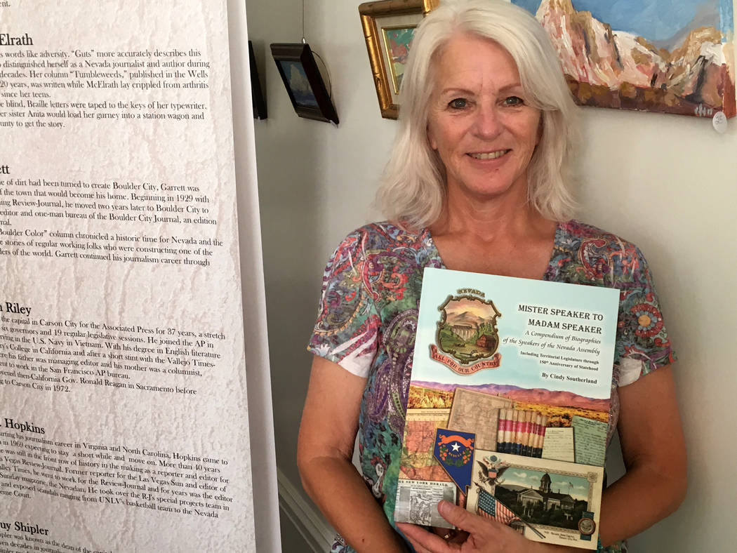 Carson City author Cindy Southerland, who recently published her book on Nevada's Assembly speakers, holds a copy of the book on Wednesday, July 26, 2017. Sean Whaley Las Vegas Review-Journal
