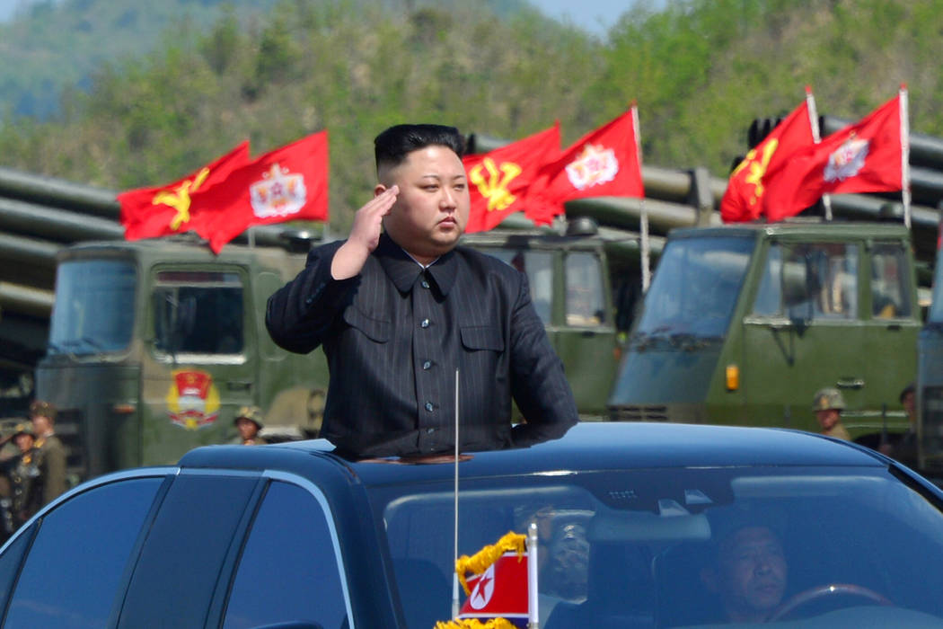 North Korea's leader Kim Jong Un watches a military drill marking the 85th anniversary of the establishment of the Korean People's Army (KPA) in this handout photo by North Korea's Korean Central ...