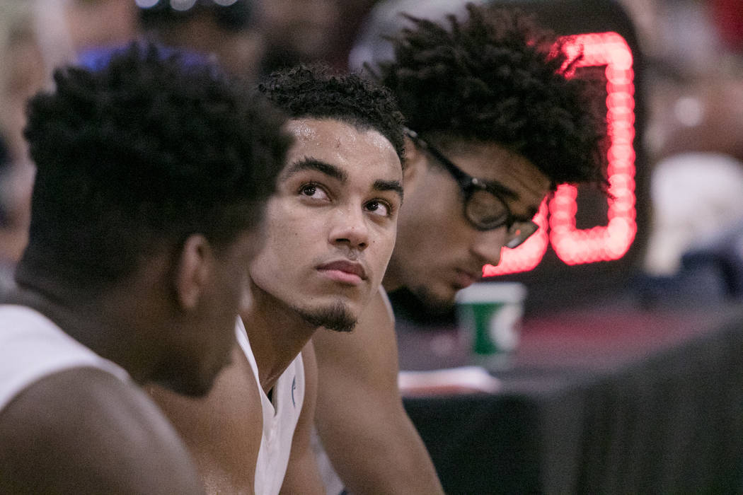 Howard Pulley Panthers point guard Tre Jones during a time out on the bench against the Houston Hoops at Spring Valley High School on Friday, July 28, 2017, in Las Vegas. Morgan Lieberman Las Vega ...