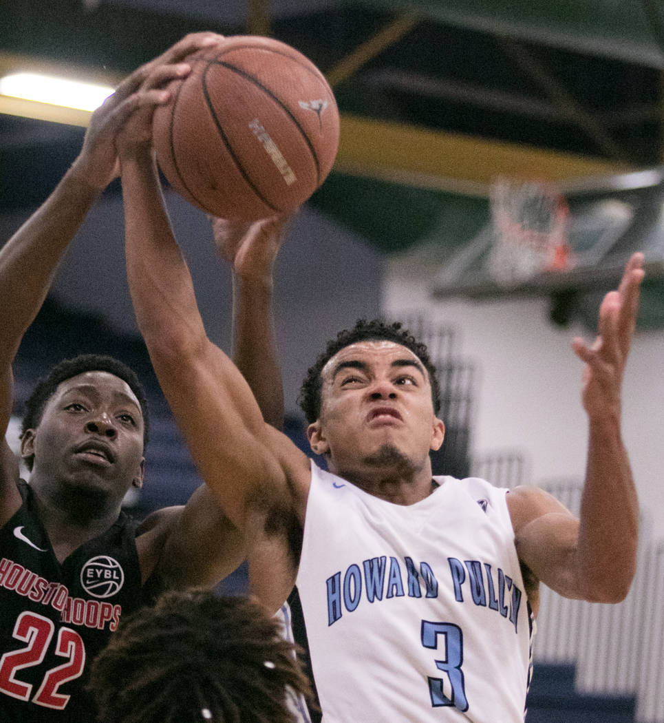 Howard Pulley Panthers point guard Tre Jones  against Houston Hoops forward Mitchell Seraille Jr. at Spring Valley High School on Friday, July 28, 2017, in Las Vegas. Morgan Lieberman Las Vegas Re ...