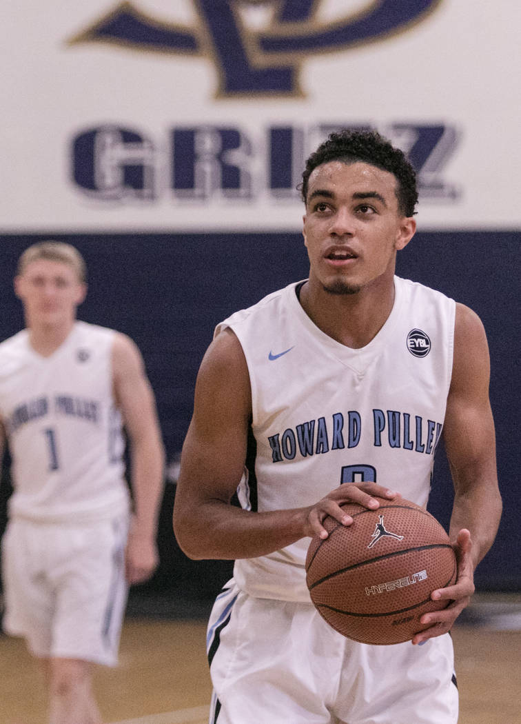 Howard Pulley Panthers point guard Tre Jones attempts the free throw in the second quarter against the Houston Hoops at Spring Valley High School on Friday, July 28, 2017, in Las Vegas. Morgan Lie ...