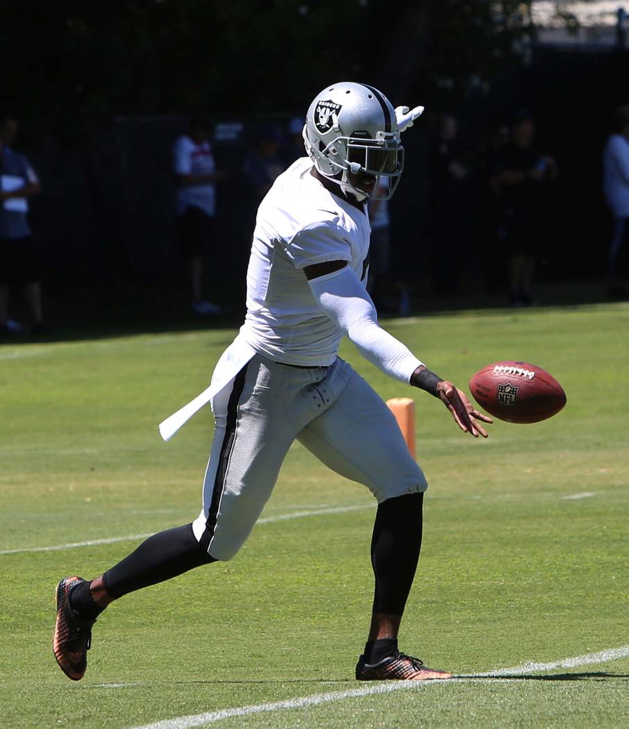 The Oakland Raiders punter Mrquette King kicks the ball during the second day of teams practice at Raiders Napa Valley training complex in Napa., Calif., on Sunday, July 30, 2017. Bizuayehu Tesfay ...