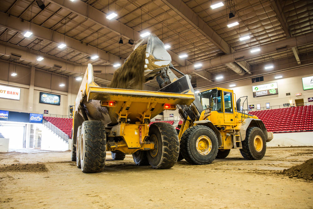 Joe Baumgartner loading up a dump trucks with dirt used for a BMX race inside the South Point Arena and Equestrian Center, Monday, July 17, 2017, in Las Vegas. Todd Prince Las Vegas Review-Journal