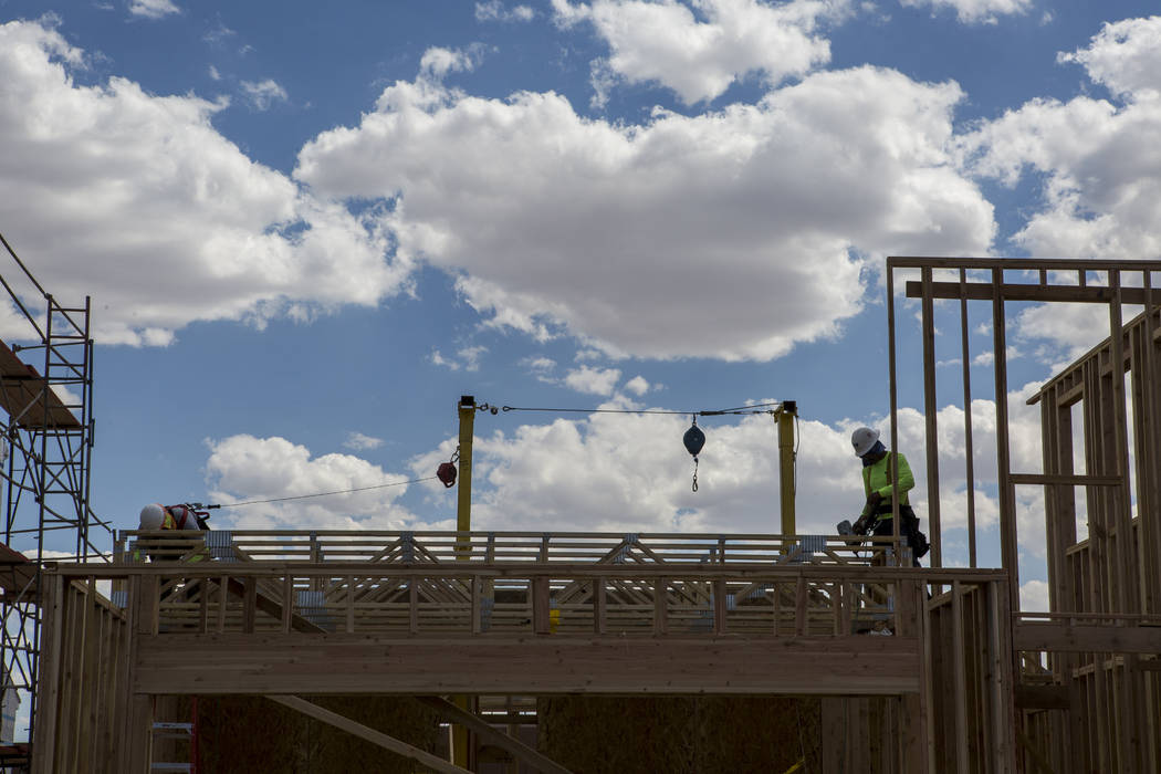 Workers build the frame of a new Century Communities home in southwest Las Vegas on Wednesday, Aug. 9, 2017.  Patrick Connolly Las Vegas Review-Journal @PConnPie