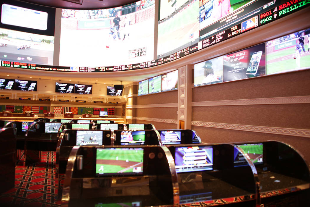 The carrels at the new race and sports book at the Wynn on Monday, July 31, 2017, in Las Vegas. There are new screens, seats and carpet. Rachel Aston Las Vegas Review-Journal @rookie__rae