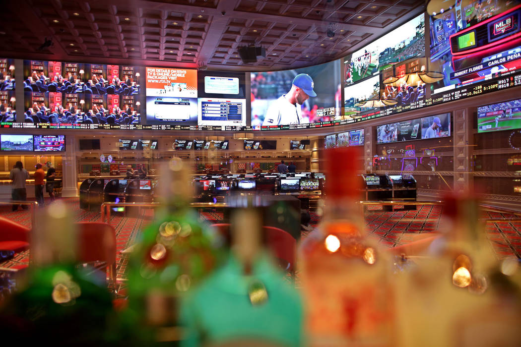 The new race and sports book seen through the back of the new bar at the Wynn on Monday, July 31, 2017, in Las Vegas. There are new screens, seats and carpet. Rachel Aston Las Vegas Review-Journal ...