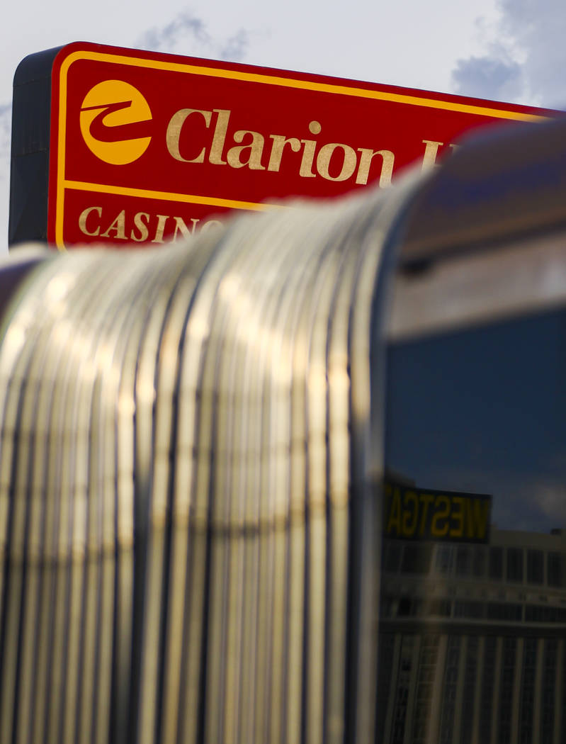 Traffic passes by the lot where The Clarion Hotel and Casino once stood on Convention Center Drive in Las Vegas on Wednesday, Aug. 2, 2017. Chase Stevens Las Vegas Review-Journal @csstevensphoto