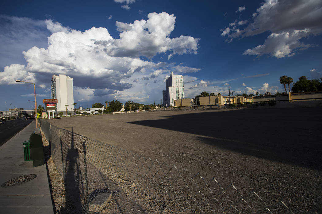 The lot where The Clarion Hotel and Casino once stood on Convention Center Drive in Las Vegas on Wednesday, Aug. 2, 2017. Chase Stevens Las Vegas Review-Journal @csstevensphoto
