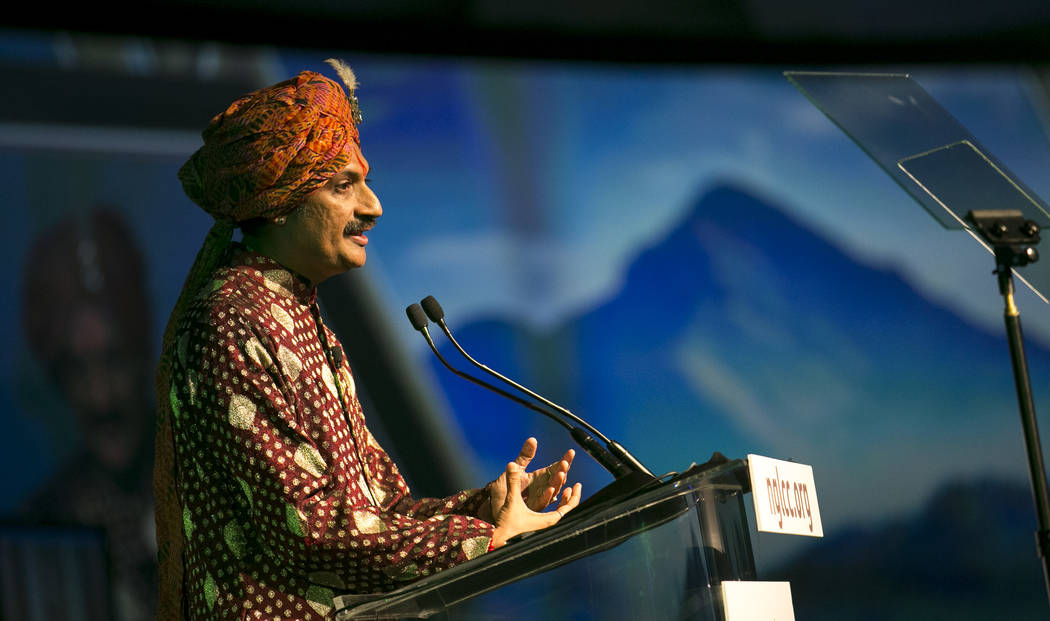 Openly gay Crown Prince Manvendra Singh Gohil of the state of Rajpipla in Gujarat, India speaks at a luncheon during the 15th annual NGLCC International Business and Leadership Conference at Caesa ...