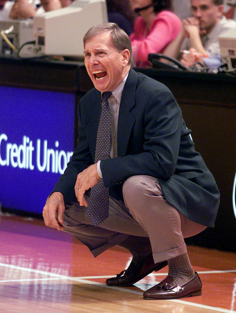 In this Jan. 12, 2002 file photo, former Baylor coach Dave Bliss yells to his team during the first half against Texas at the Frank Erwin Center in Austin, Texas. (AP Photo/Deborah Cannon, file)