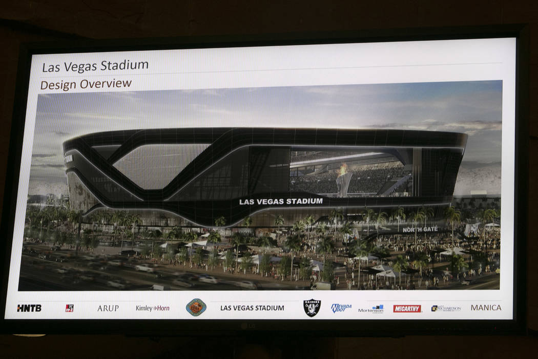 A rendering of the new Raiders stadium during a presentation about the Las Vegas Raiders stadium project in Las Vegas, Wednesday, Aug. 2, 2017. Gabriella Angotti-Jones Las Vegas Review-Journal @ga ...