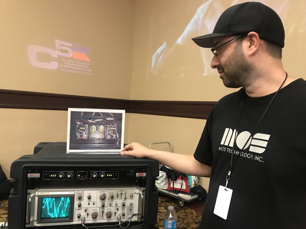 Saj Awan shows off display of his Commodore collection on July 29, 2017 at the Commodore Retro Expo at Alexis Park Resort, 375 E. Harmon Ave. (Kailyn Brown/ View) @KailynHype