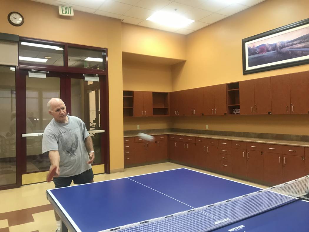 Sun City Aliante ping pong club organizer Mike Long playing a single game with another member on July 2, 2017 at the community center, 7390 N. Aliante Parkway. (Kailyn Brown/ View) @KailynHype