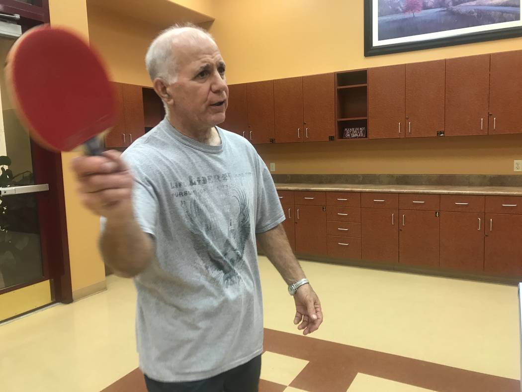 Sun City Aliante ping pong club organizer Mike Long playing a single game with another member on July 2, 2017 at the community center, 7390 N. Aliante Parkway. (Kailyn Brown/ View) @KailynHype