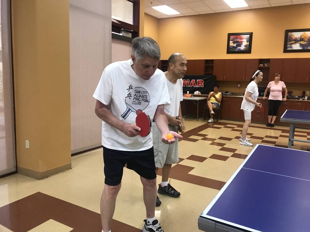 Wayne Headrick, 72, serves a ping pong ball on on July 3, 2017 at Sun City Aliante community center, 7390 N. Aliante Parkway. (Kailyn Brown/ View) @KailynHype