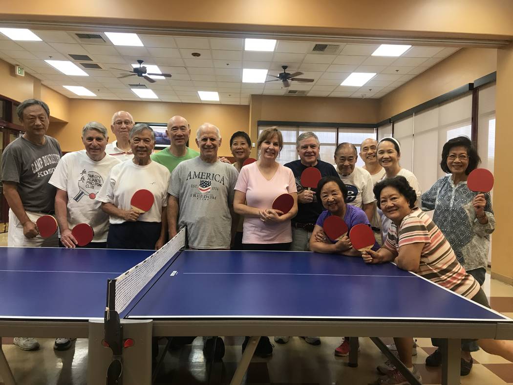 The Sun City Aliante ping pong members pose for photo on July 3, 2017 at the community center, 7390 N. Aliante Parkway. (Kailyn Brown/ View) @KailynHype
