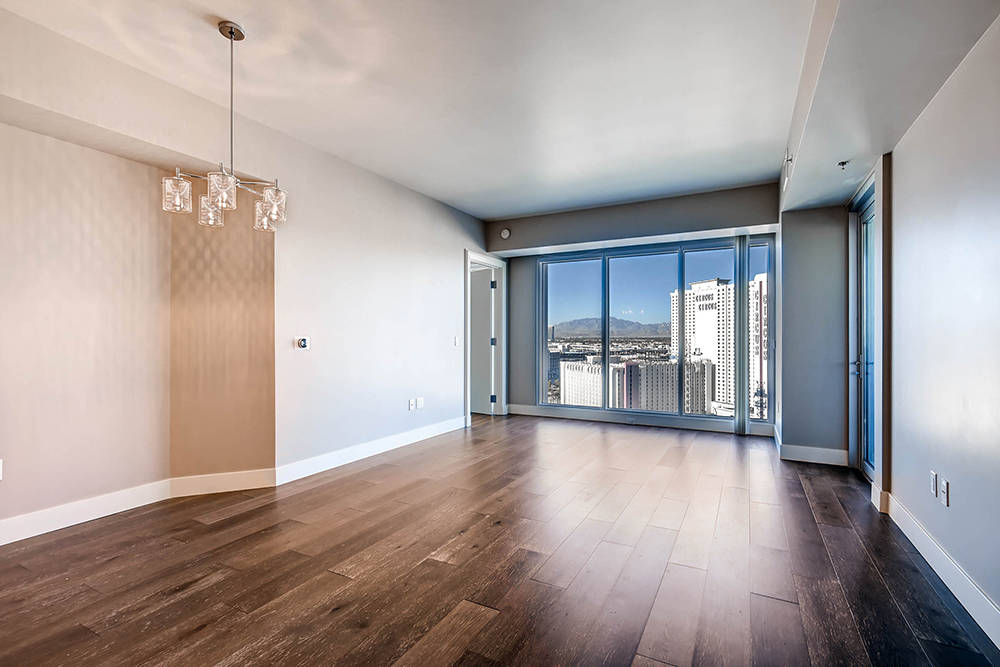 The living room at a Sky Las Vegas unit that is on the market. (Char Luxury Real Estate)