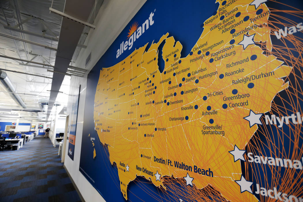 A map on the wall of Allegiant Air's routes as of March 2017 on Monday, Aug. 7, 2017, at the Allegiant Air corporate headquarters in Las Vegas. Rachel Aston Las Vegas Review-Journal @rookie__rae