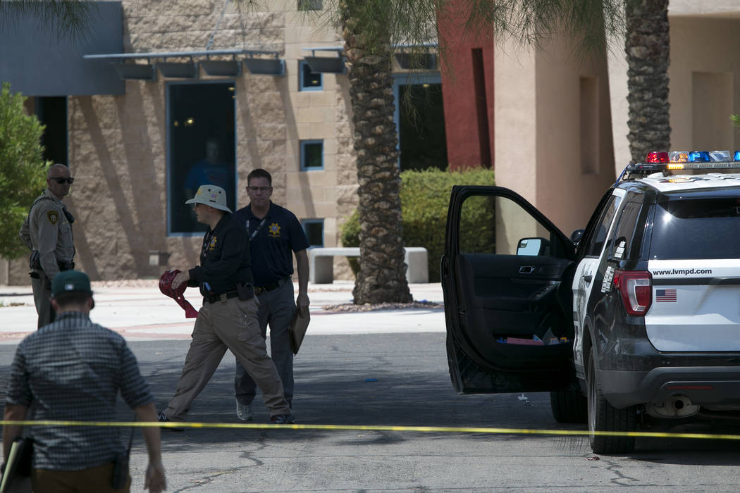 Police are investigating an officer involved shooting at the Life Springs Christian Church on East Warm Springs Road and Burnham Avenue, Saturday, August 5, 2017, in Las Vegas. Richard Brian Las V ...