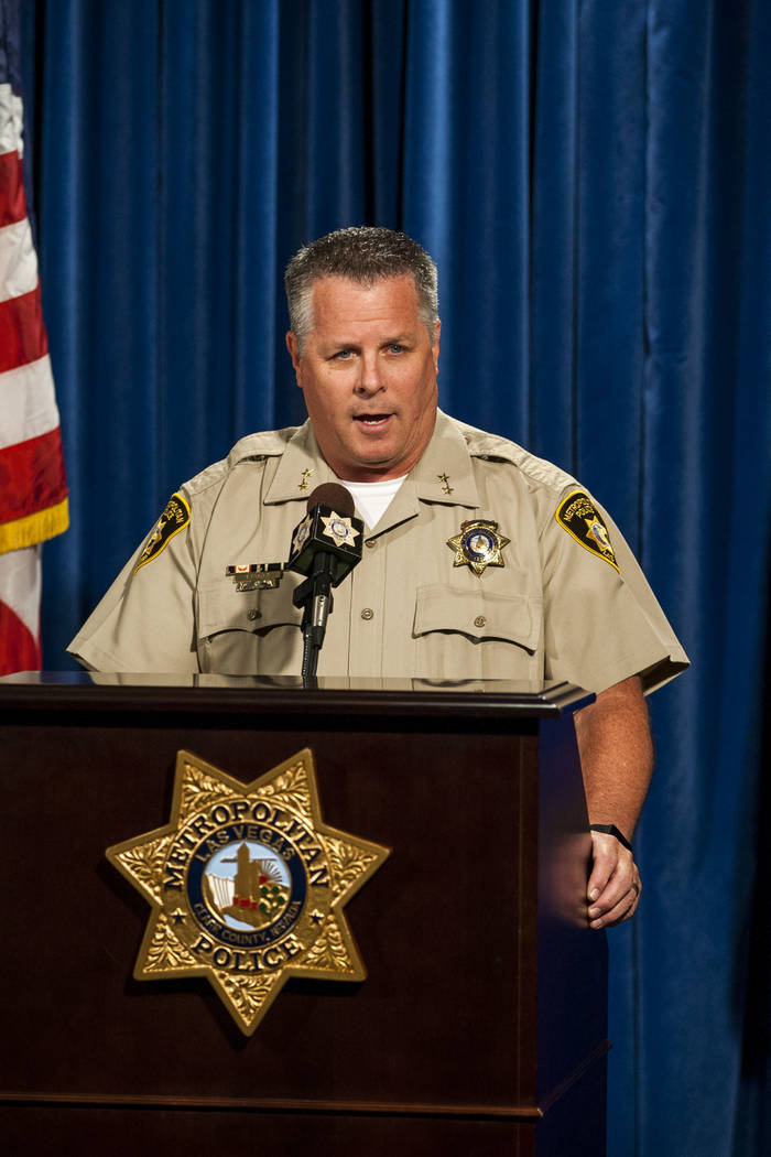 Assistant Sheriff Todd Fasulo gives a briefing on a recent officer-involved shooting, in which an armed, naked man was shot, on Tuesday, Aug. 8, 2017.  Patrick Connolly Las Vegas Review-Journal @P ...