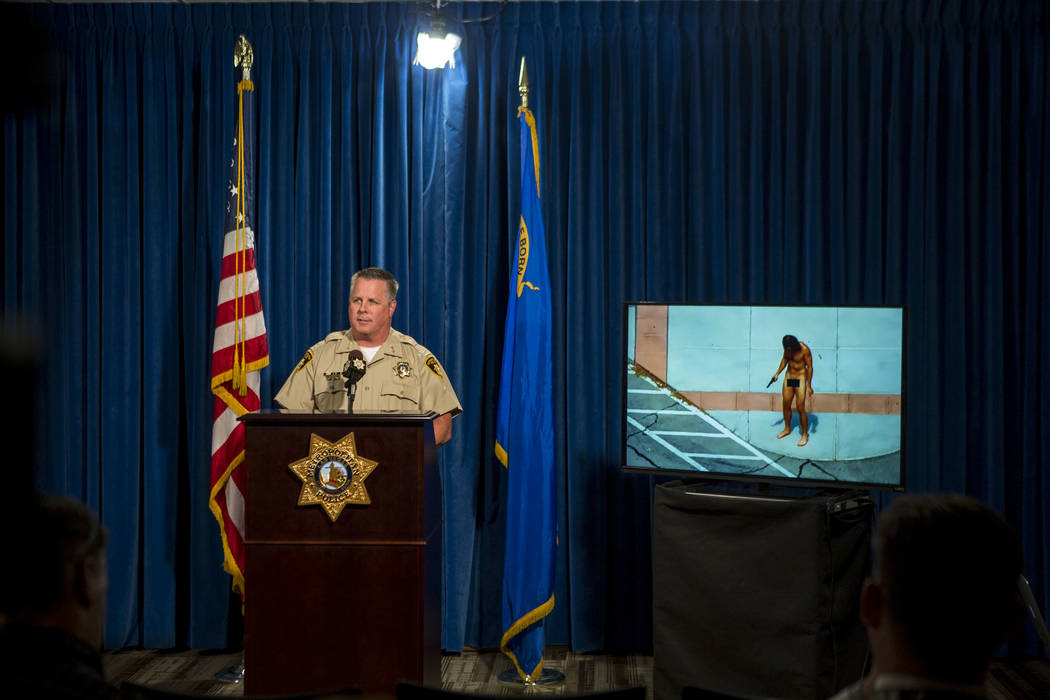 Assistant Sheriff Todd Fasulo talks about the suspect in a recent officer-involved shooting, in which an armed, naked man was shot, on Tuesday, Aug. 8, 2017.  Patrick Connolly Las Vegas Review-Jou ...