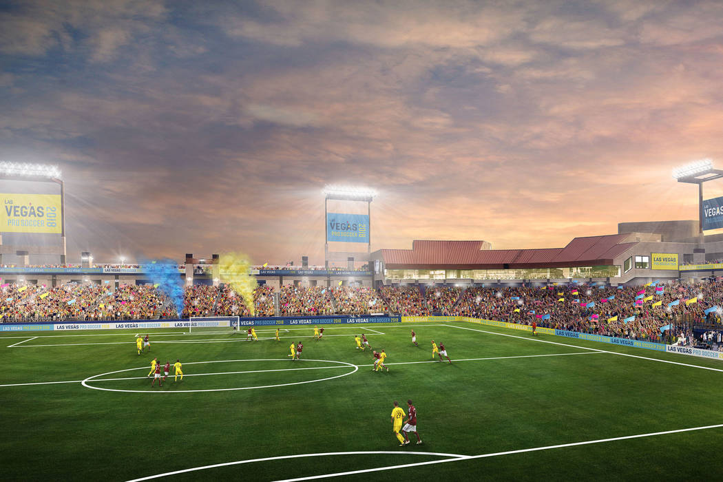 Rendering showing Cashman Field being used as a soccer stadium for a USL team. (Kirvin Doak)