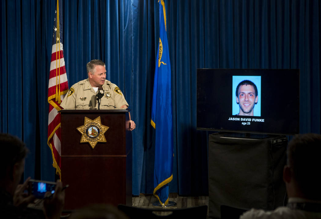 Assistant Sheriff Todd Fasulo talks about the suspect in a recent officer-involved shooting, in which an armed, naked man was shot, on Tuesday, Aug. 8, 2017.  Patrick Connolly Las Vegas Review-Jou ...