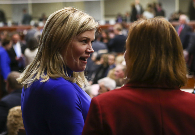 State Sen. Patricia Farley arrives for Nevada Gov. Brian Sandoval's final State of the State address at the Legislative Building in Carson City on Tuesday, Jan. 17, 2017. (Chase Stevens/Las Vegas  ...