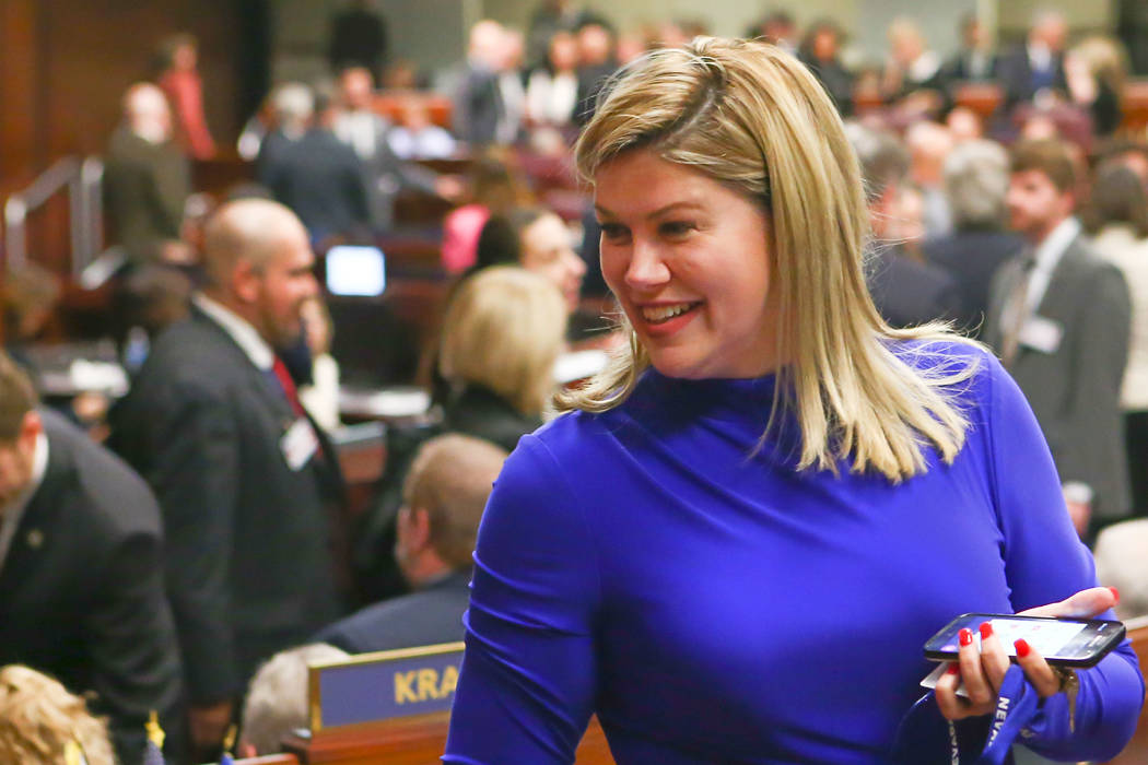 State Sen. Patricia Farley arrives for Nevada Gov. Brian Sandoval's final State of the State address at the Legislative Building in Carson City on Tuesday, Jan. 17, 2017. (Chase Stevens/Las Vegas  ...