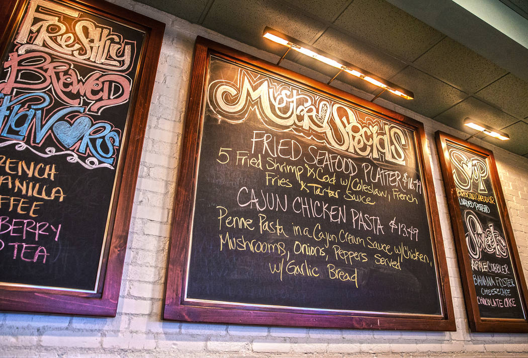 The daily specials posted on wall-sized chalk boards at Metro Diner on Friday, Aug 18, 2017, in Las Vegas. (Benjamin Hager/Las Vegas Review-Journal) @benjaminhphoto