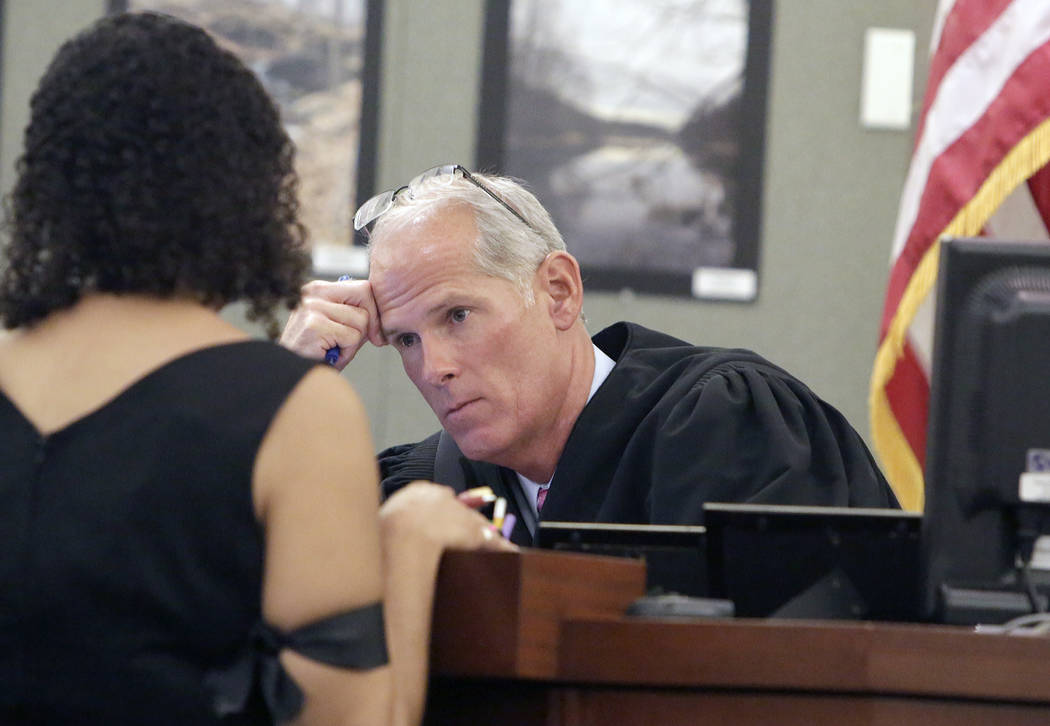 Judge Douglas Herndon listens to Erika Ballou, a deputy public defender in Clark County, Thursday, Sept. 22, 2016, at the Regional Justice Center in Las Vegas. Bizuayehu Tesfaye/Las Vegas Review-J ...