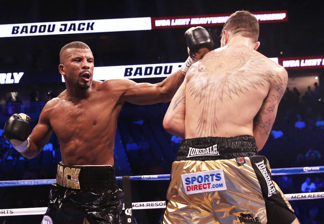 Badou Jack, left, lands a punch against Nathan Cleverly on Saturday, Aug 26, 2017, at T-Mobile Arena, in Las Vegas. Benjamin Hager Las Vegas Review-Journal @benjaminhphoto
