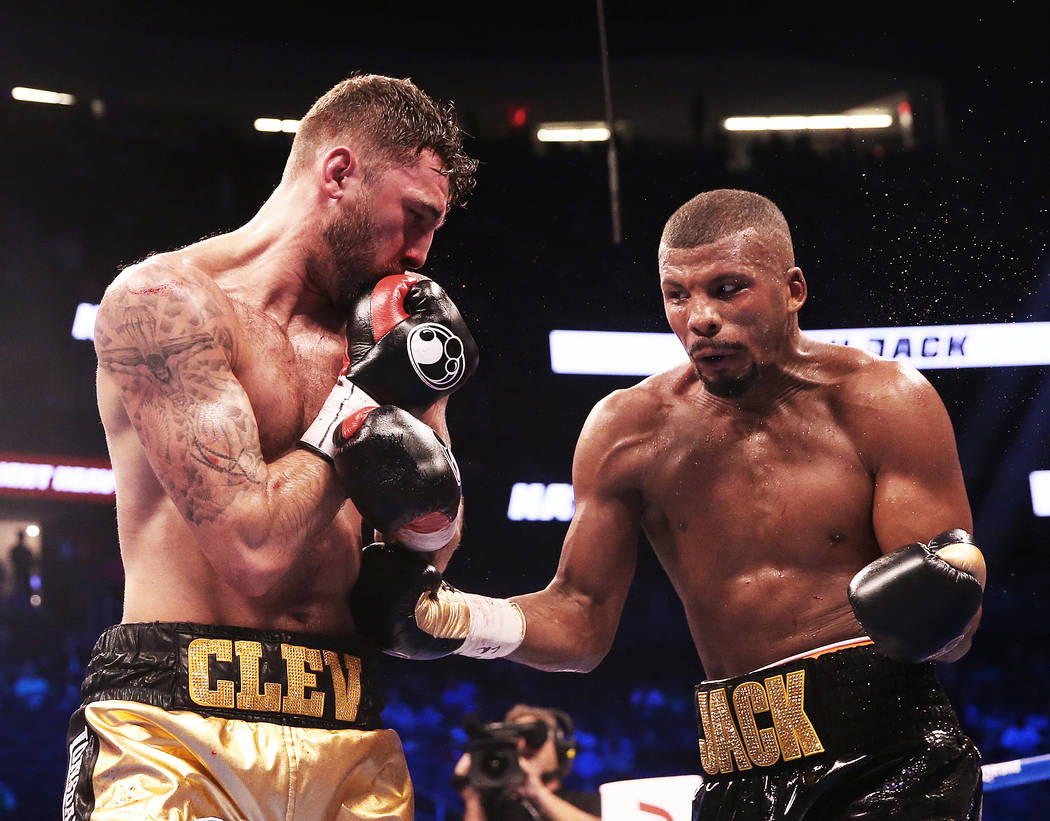 Badou Jack, right, lands a punch against Nathan Cleverly on Saturday, Aug 26, 2017, at T-Mobile Arena, in Las Vegas. Benjamin Hager Las Vegas Review-Journal @benjaminhphoto