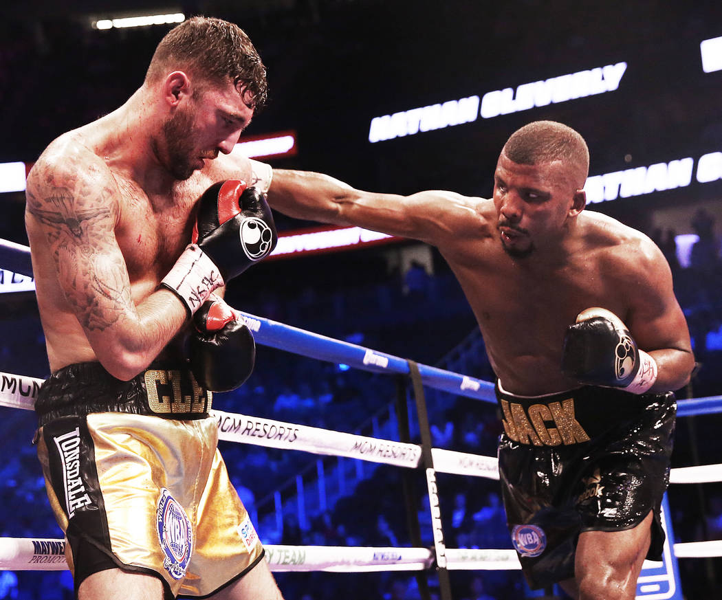 Badou Jack, right, lands a punch against Nathan Cleverly on Saturday, Aug 26, 2017, at T-Mobile Arena, in Las Vegas. Benjamin Hager Las Vegas Review-Journal @benjaminhphoto