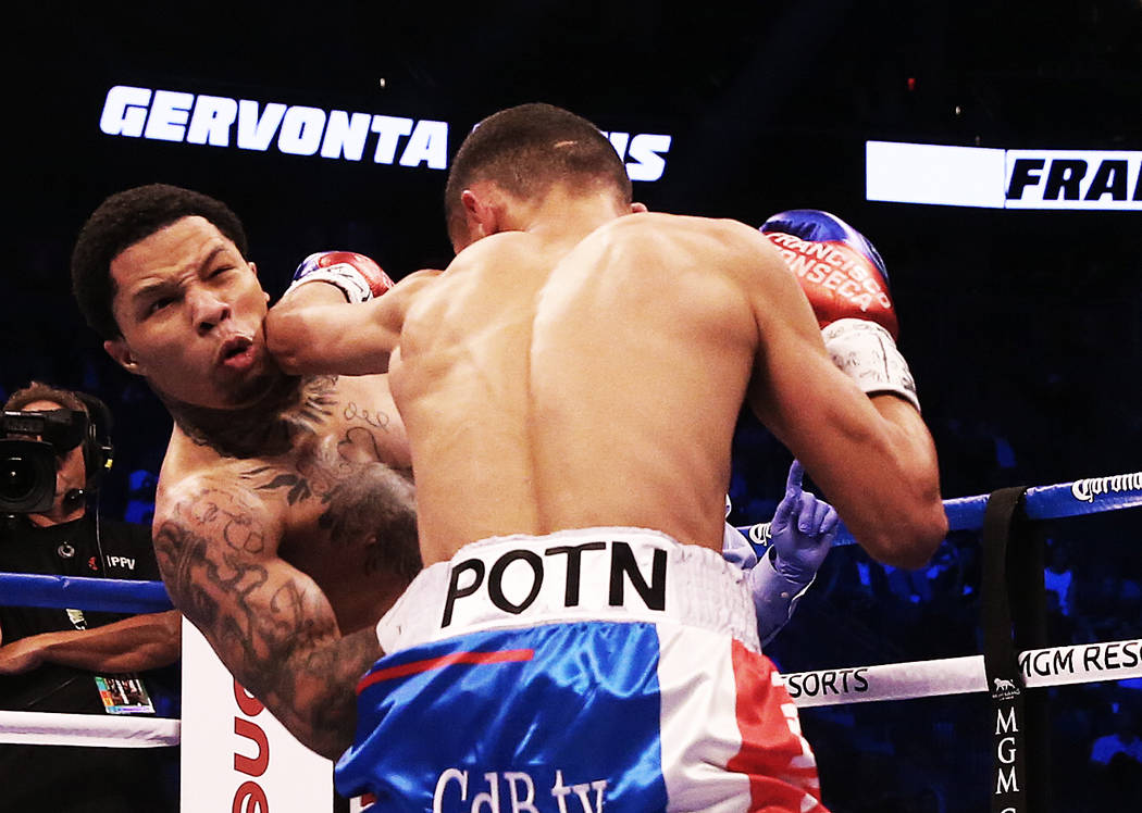 Gervonta Davis takes an elbow from Francisco Fonseca in the 1st round on Saturday, Aug 26, 2017, at T-Mobile Arena, in Las Vegas. Benjamin Hager Las Vegas Review-Journal @benjaminhphoto