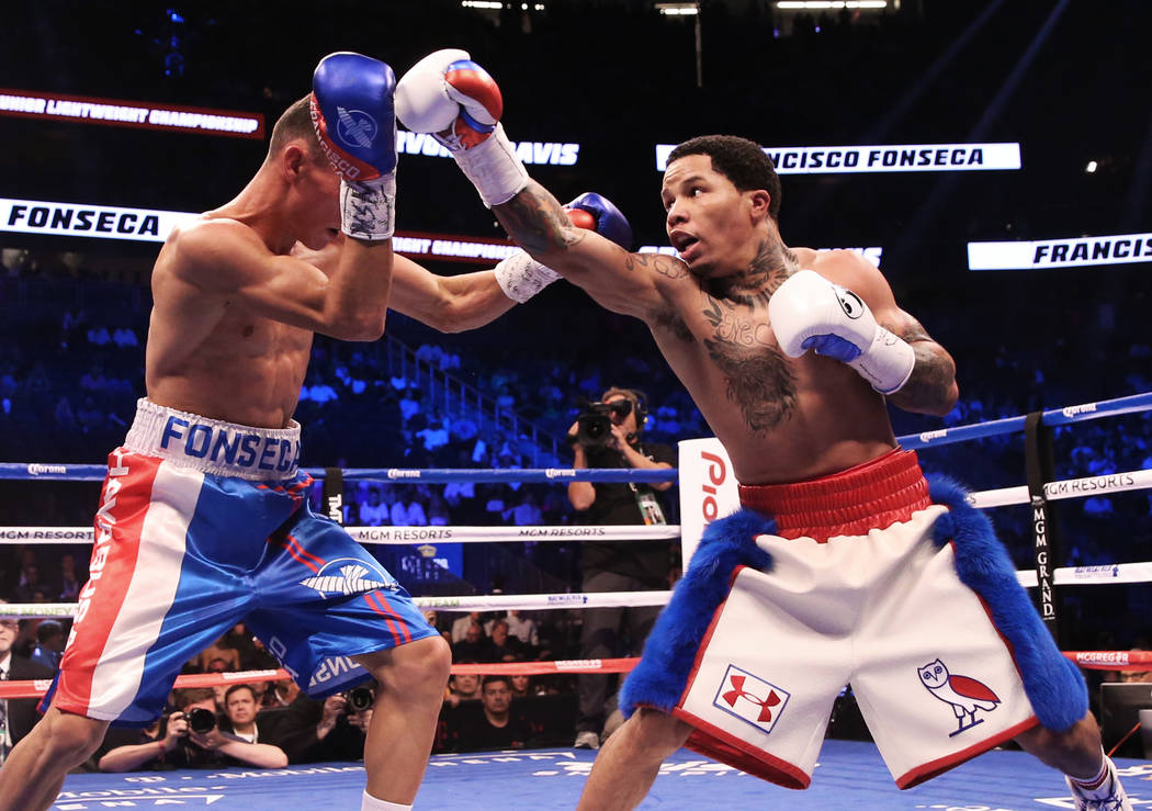 Gervonta Davis, right, throws a punch against Francisco Fonseca in the 5th round on Saturday, Aug 26, 2017, at T-Mobile Arena, in Las Vegas. Benjamin Hager Las Vegas Review-Journal @benjaminhphoto