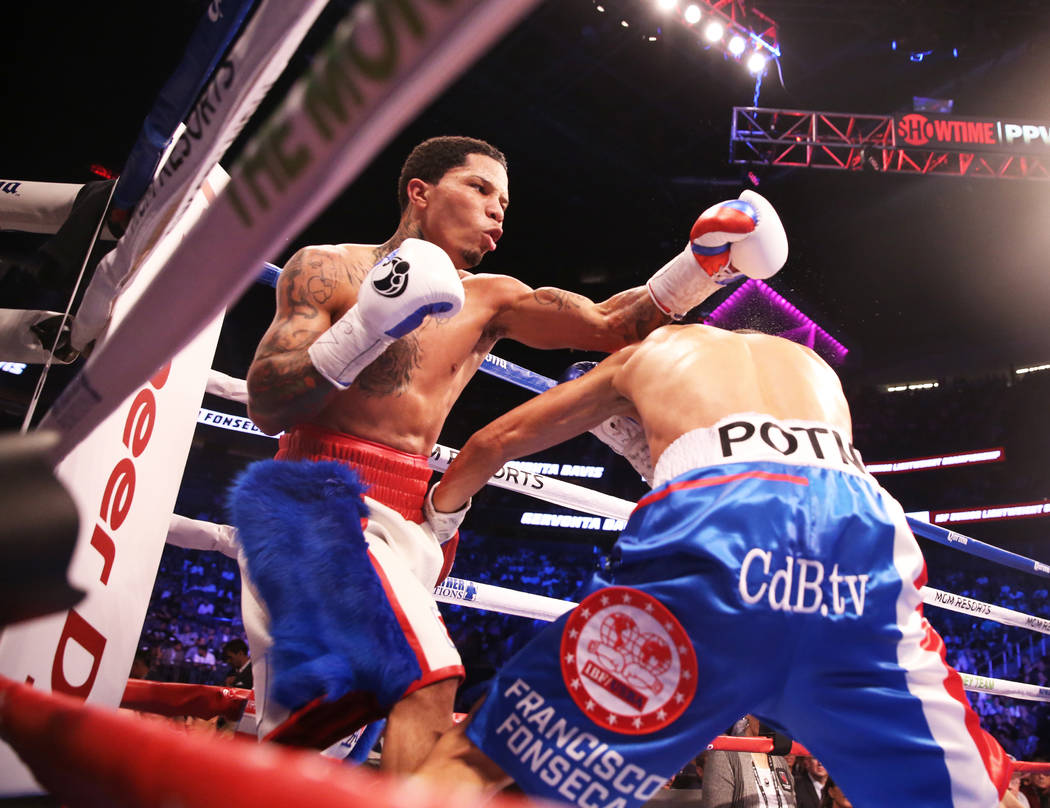 Gervonta Davis, left, throws a punch against Francisco Fonseca in the 7th round on Saturday, Aug 26, 2017, at T-Mobile Arena, in Las Vegas. Benjamin Hager Las Vegas Review-Journal @benjaminhphoto